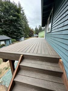 Trex composite deck installation on a second-level deck in Port Orchard, WA